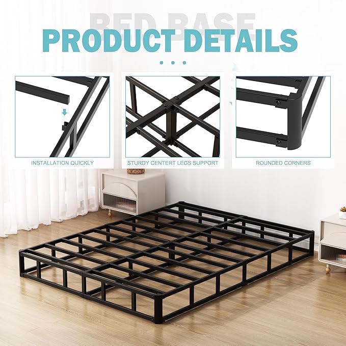 7 Inch Box Spring for Queen Bed Bed Base, Low Profile Metal Queen Box Spring with Fabric Cover, 3000 Lbs Max Weight Capacity Mattress Foundation, Noise-Free, Easy Assembly