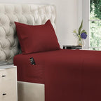 DREAMCARE Twin Sheets - 3pcs Cooling Sheets up to 21' Extra Deep Pocket Twin Bed Sheets - Twin Sheet Set - Soft & Long Lasting 100% Fine Brushed Polyester with Side Pocket - Brgndy