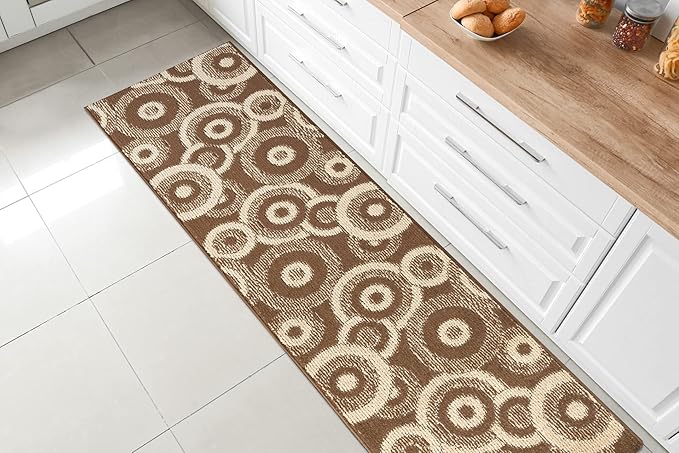 Custom Length Cut to Size Modern Farmhouse Carpet Runner Rug for Hallways, Non Slip Rubber Backed, 31 inch Wide X Customized Length, Geo Brown, 31 inch X 19 feet