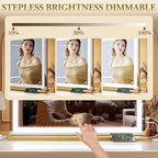 Vanity Mirror with Lights, 32" x 22" Large Lighted Vanity Mirror with Dimmable 3 Modes, LED Makeup Mirror, 10X Magnification, USB Charging Port, Tabletop or Wall-Mounted Square Gold