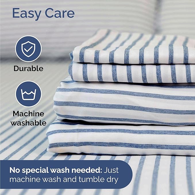 Twin 4 Piece Sheet Set - Comfy Breathable & Cooling - Soft Hotel Luxury Bedding Set with 8-16 Inch Deep Pockets - 1 Flat & 1 Fitted Sheet & 2 Pillowcases - Wrinkle Free & Easy Care - Blue Stripes 2
