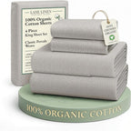LANE LINEN 100% Organic Cotton Sheets King Size, Low Pilling Fade Resistant Machine Washable Naturally Cooling King Bedding Set, Soft & Comfy Sustainably Produced Cotton Sheets - Snowdrop
