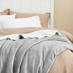 Bedsure GentleSoft Sherpa Fleece Blankets Queen Size for Bed - Thick and Warm Throw for Women and Men, Soft Fuzzy Plush Queen Blanket for Winter, Light Grey, 90x90 Inches