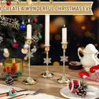 3 Pcs Christmas Candle Holders 3 Size Gold Taper Candlestick Holders Set Vintage Decorative Centerpiece for Table Mantel Wedding Housewarming Thanksgiving Gifts (Snowflake)