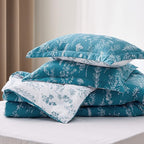 Bedsure King Comforter Set - Teal Blue Bed Set, 3 Pieces Cute Floral Bedding, 1 Soft Reversible Botanical Flowers Comforter and 2 Pillow Shams