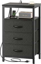 Huuger Nightstand with Charging Station, 27.6 Inch Side Table with Fabric Drawers, End Table Bedside Table with USB Ports and Outlets, Night Stand for Bedroom, Black