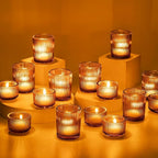 Glasseam Amber Tealight Candle Holders: 24pcs Ribbed Small Votive Holders Bulk for Thanksgiving Table Centerpiece Fall Wedding Christmas Decor