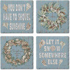 Thirstystone Let It Snow 4 Pack Assorted Tumbled Tile Stone Coasters with Protective Cork Backing 4" Square Manufactured in The USA