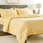 Sweet Home Collection 7 Piece Comforter Set Bag Solid Color All Season Soft Down Alternative Blanket & Luxurious Microfiber Bed Sheets, Yellow, Full