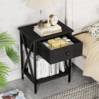 VECELO Nightstands Set of 2, Modern Bedside End Tables, Night Stands with Drawer and Storage Shelf for Living Room Bedroom, Industrial Metal Frame