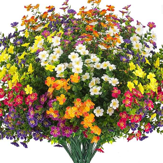 Outdoor Artificial Flowers UV Resistant & Fade Proof, 12 Pack Realistic Fake Flowers for Garden, Patio, Lawn Decor - Weatherproof Plastic Plants(Mix)