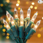 Hopolon Clear Christmas Lights Set 2PACK 50Count 13Feet Incandescent Bulb Mini String Lights for Indoor Christmas Tree Garland Birthday Wedding Festival Decor, Warm White
