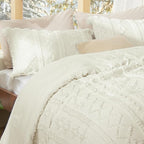 Bedsure Tufted Boho Comforter Set Oversized Queen - Ivory Boho Bed Set, GentleSoft™ 3 Pieces Farmhouse Shabby Chic Embroidery Bedding, Gifts for Woman, Soft Jacquard Comforter for All Seasons
