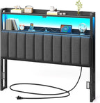 Rolanstar Headboard for Full Size Bed with Storage, 60,000 DIY Color of LED Light, Head Board with USB & Type C Port, Height Adjustable, Black Upholstered Cabeceras de Cama Comfortable Modern, Stable