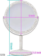 TISHAA Bling Makeup Vanity Mirror - Luxury Stand Double Sided Mirror Crystal Rhinestone Portable Desk Bathroom Bedroom (2X Magnification)