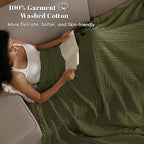 PHF 100% Cotton Waffle Weave Blanket Queen Size for Bed, Soft Lightweight & Breathable, All-Season Comfort, Luxury Aesthetic Woven Bedding for Home Decor, 90"x90", Capulet Olive