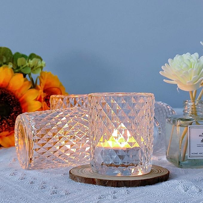 Woho 12Pcs Clear Votive Candle Holders, Tealight Candle Holder for Home Decor, Glass Tea Lights Candle Holder for Birthday Holiday Table