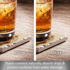 Thirstystone Harvest Field 4 Pack Assorted Tumbled Tile Stone Coasters with Protective Cork Backing 4" Square Manufactured in The USA