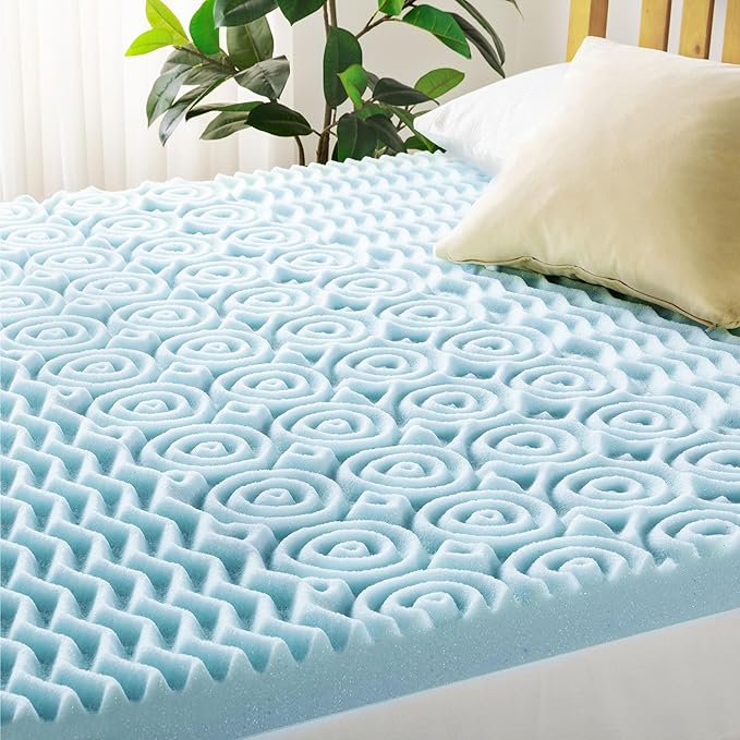 Mellow 4 Inch 5-Zone Memory Foam Mattress Topper, Cooling Gel Infusion, Dorm Essentials, Short Queen Blue
