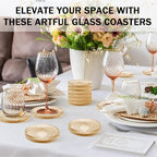 Glass Candle Holders, GOH DODD Set of 8 Crystal Pillar Plates Modern Coasters for Drinks, Centerpiece, Home Decor, Kitchen, Living Room, Patio, Wedding, Halloween, Christmas, Party, Amber