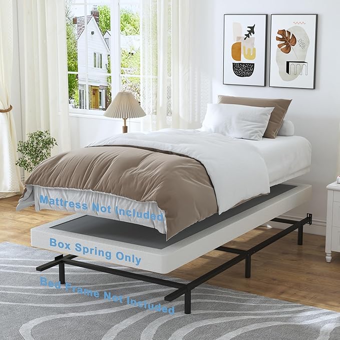 Twin Box Spring - 4 Inch High Profile Box Spring for Twin Bed, Sturdy Metal Frame Mattress Foundation, Easy Assembly, Quiet & Noise-Free