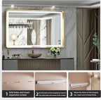 Hasipu LED Bathroom Mirror with Lights 40 x 26 Inch, Gold Metal Frame Light Mirror for Vanity Shaving, Wall Mounted Rounded Rectangle Mirror Anti-Fog, Dimmable, 3 Colors (Horizontal/Vertical)