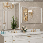 LOAAO 48x30 Inch White Metal Framed Bathroom Mirror for Wall, White Bathroom Vanity Mirror Farmhouse, Large Rounded Rectangle Mirror, Anti-Rust, Tempered Glass, Hangs Horizontally or Vertically