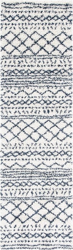 SAFAVIEH Arizona Shag Collection Runner Rug - 2'3" x 8', Ivory & Slate, Moroccan Design, Non-Shedding & Easy Care, 1.6-inch Thick Ideal for High Traffic Areas in Living Room, Bedroom (ASG741M)