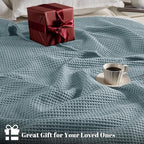 PHF 100% Cotton Waffle Weave Blanket Queen Size for Bed,Snag Proof Lightweight Breathable Moisture-Wicking Throw for Couch,Great for Layering in Cold Weather,Machine Washable, Home Decor Gift-Ocean