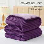 BEDELITE Fleece Queen Comforter Set -Super Soft & Warm Fluffy Purple Bedding, Luxury Fuzzy Heavy Bed Set for Winter with 2 Pillow Cases