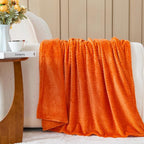 NEWCOSPLAY Super Soft Queen Blanket Orange Premium Silky Flannel Fleece Leaves Pattern Lightweight Bed Blanket All Season Use (Orange, Queen(90"x90"))
