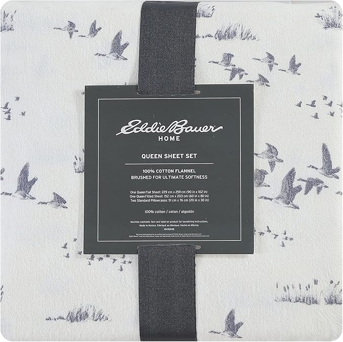Eddie Bauer - Flannel Sheets Twin Size, Anti-Pilling & Wrinkle Resistant Cotton, Touchably Soft for All-Season Comfort - Bed Sheets with Matching Pillowcase & Fitted Sheet (Geese Meadow Yellow)