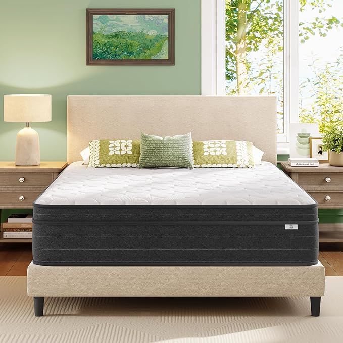 koorlian Queen Size Mattress 12 Inch - Cooling Hybrid Mattress in a Box for Back Pain Relief - Pocket Spring & Memory Foam | Fiberglass-Free, Medium Firm Feel, CertiPUR-US, 120 Nights Trial