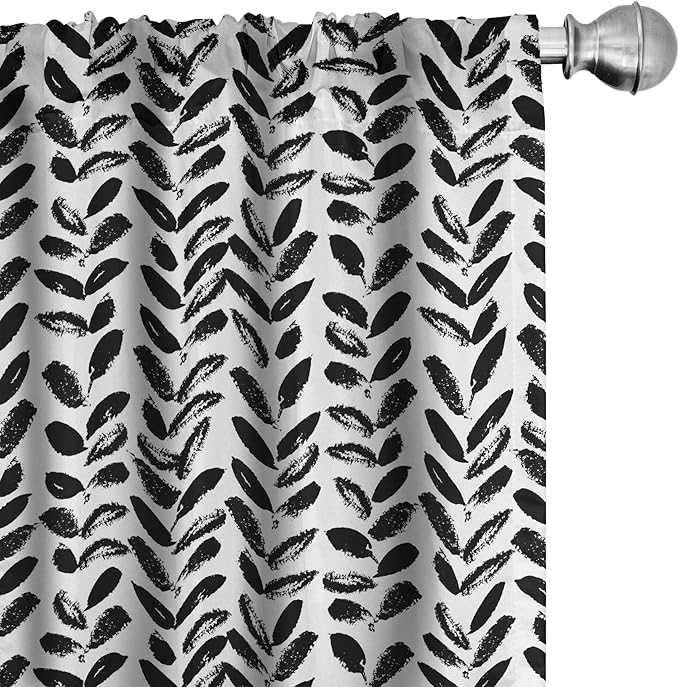 Ambesonne Black and White Window Curtains Pack of 2, Modern Grunge Botany Motif Monochrome Brush Paint Style Strokes, Lightweight Set with Rod Pocket, 4 Panels of - 28" x 84", White and Black