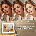 FENNIO Vanity Mirror with Lights, 12" x 16" Lighted Makeup Mirror with Smart Touch Control, 3 Color Modes & Brightness Adjustable, LED Makeup Mirror with 10X Magnification, 360° Rotation （Gold