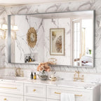 Suidia Bathroom Mirror, 60" x 36" Wall Mirror Metal Framed, Bathroom Vanity Mirror for Living Room Bedroom Bathroom Entryway, Silver, Rect Corner Style