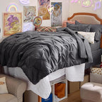 Bedsure Twin Comforter Set Dark Grey - Bed in a Bag Twin Size Bedding 5 Pieces, GentleSoft™ Pintuck Bed Set Gift for Family, Pinch Pleat Dark Grey Comforter with Sheets, Pillowcase & Sham