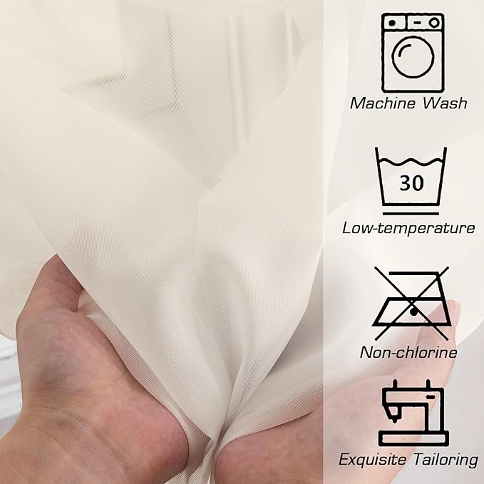 OWENIE Sheer Curtains 54 inches Long 2 Panles for Living Room Bedroom Small Windowm, Rod Pocket Light Filtering Voile Sheers Drapes, 42" W x 54" L, Cream