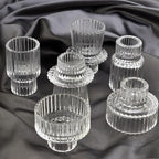Ribbed Glass Candlestick Holders 6PCS Clear Candle Stick Holders for Tealight Taper Candles Dining Table Centerpieces Holiday Decoration