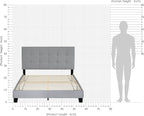 Furinno Laval Button Tufted Upholstered Platform Bed Frame, Full, Glacier