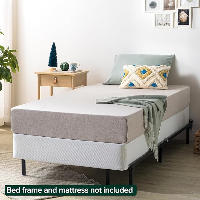 ZINUS No Assembly Metal Box Spring, 7.5 Inch White Mattress Foundation, Sturdy Metal Structure, Twin