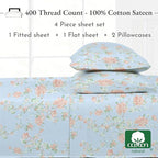 California Design Den Floral Printed Queen Sheet Set - 400 Thread Count Sateen, Natural 100% Cotton Sheets Queen Size Bed Set, Deep Pockets, Cooling and Durable Bedding - Antique Rose