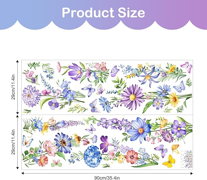 Tanlaby Wildflower Wall Decals Daisy Grass Butterflies Flower Wall Stickers Floral Botanical Wall Art Decor for Baby Nursery Girl Bedroom Living Room Sofa