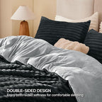 BEDELITE Fleece Oversized Queen Comforter Set -Super Soft & Warm Fluffy Black Bedding, Luxury Fuzzy Heavy Bed Set for Winter with 2 Pillow Cases
