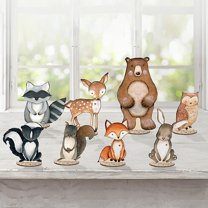 Back40Life Forest Critters Painted Wooden Animal Cutout Shapes (Small + Stands (Bundle of 8))