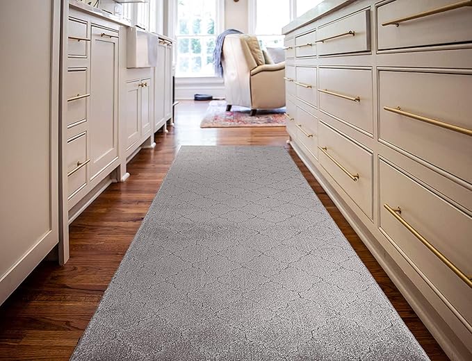 Custom Size Modern Runner Rug Carpet for Hallway Entryway Foyer Kitchen, Slip Resistant Latex Rubber Backed 31 inch Wide X Customized Length, Clouds Grey, 31 inch X 26 feet
