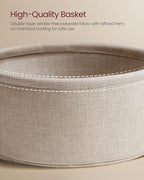 VASAGLE LILEA Collection - Small Round Side End Table, Modern Nightstand with Fabric Basket, Matte White and Camel Brown ULET223W10