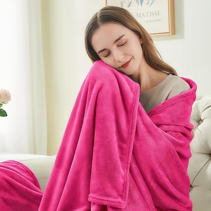 BEDELITE Fleece Blankets Queen Size Hot Pink Throw Blankets for Bed, Luxury Plush Cozy Fuzzy Blanket 90x90 inches, Super Soft Warm Lightweight Throw Blanket All Seasons Suitable