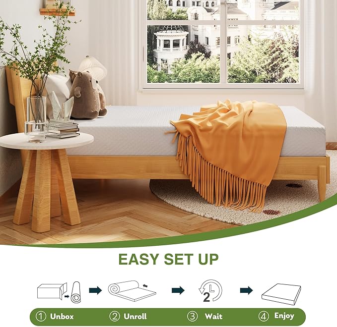 EGOHOME Twin Size Memory Foam Mattress, 12 Inch Bed Mattress in a Box with Cooling Green Tea Gel, Relieve Pressure with Medium Support, CertiPUR-US Certified, 75''L x 38''W, White