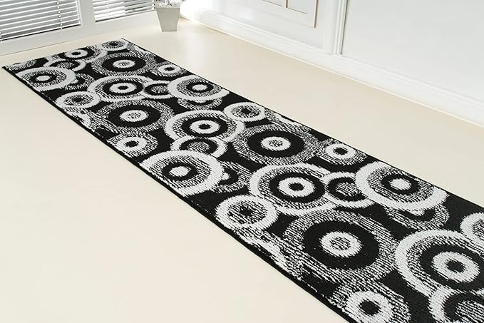 Custom Length Cut to Size Modern Farmhouse Carpet Runner Rug for Hallways, Non Slip Rubber Backed, 31 inch Wide X Customized Length, Geo Black, 31 inch X 24 feet